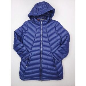 Spyder Down Puffer Parka Womens‎ XL Blue Hooded Long Winter Zip Pockets Quilted
